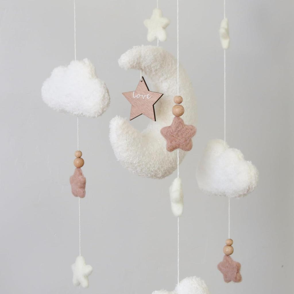Cloud Moon Crib Mobile Cloud Baby Mobile for Crib Neutral Boho Clouds and Stars Moon Mobile Boucle Mobile