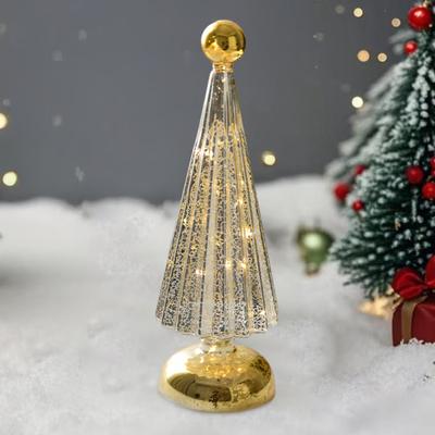Yousheng Glass Christmas Tree Small Tabletop Lighted Xmas Tree Figurine Battery Operated Mini Tree Lamp for Home Table Fireplace Mantel Decor