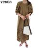 VONDA Sommer Damen Rundhals Halbarm Spitze Häkeln Patchwork Freizeitkleid
