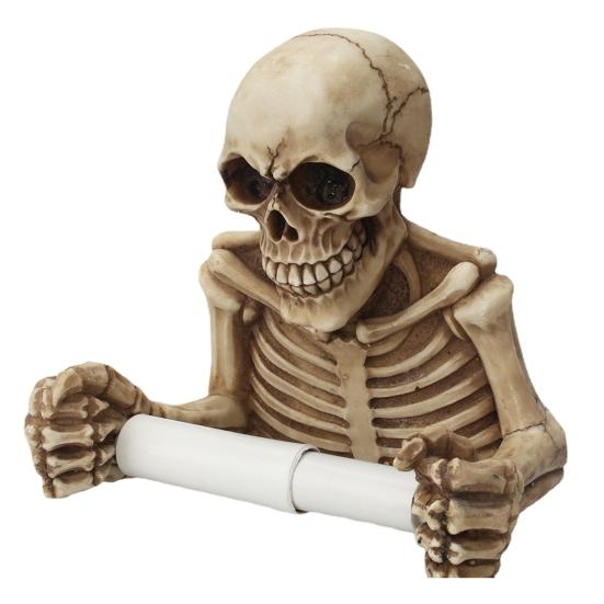 Creative Skull Toilet Paper Holder Wall Mount Paper Rack Simple Installation Halloween Skull Tissue Dispenser Bathroom Decoration