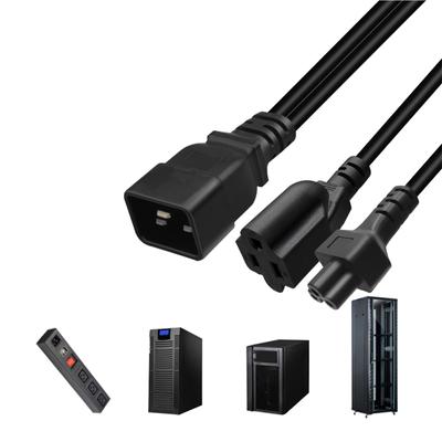 1 auf 2 Stromadapterkabelleitung IEC320 C20 auf Nema 5-15R+IEC320 C5 Steckverbinder Kabeldraht 32cm Länge