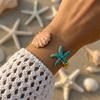 Boho Blue Enamel Metal Starfish Shell Cuff Bracelets for Women Vintage Punk Adjustable Arm Bracelet Beach Party Vacation Jewelry