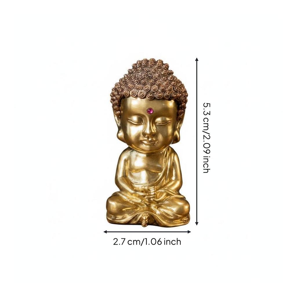 Seated Buddha Figurine Copper Meditation Statue Toned Base Meditating for Desk, Car