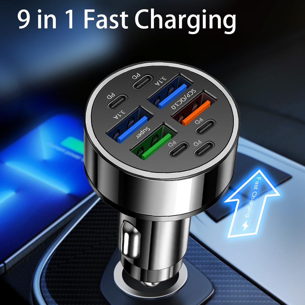 12/24v Car Charger Adapter with 5 Type C 4 USB Port for iPhone Android Samsung iPad Pro Dual PD QC3.0 Multi Port Fast Charging