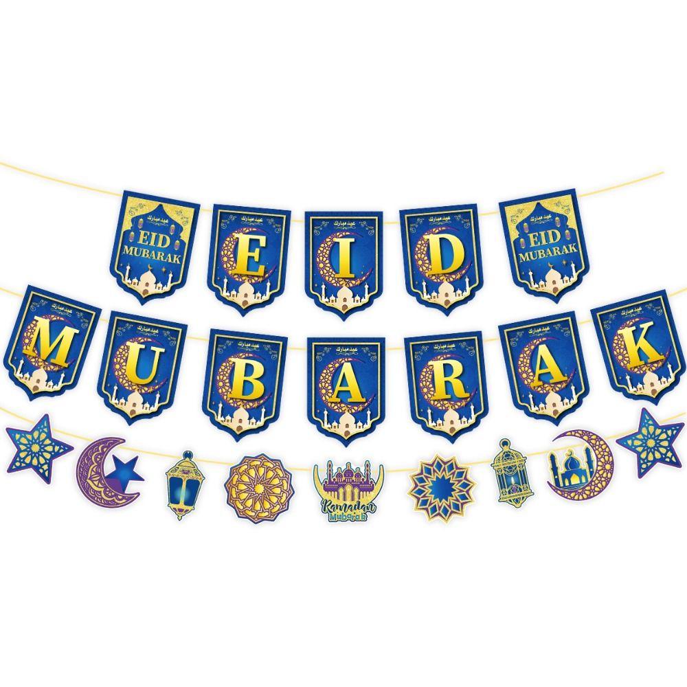 Moon and Stars Eid al-Fitr Paper Bunting Ramadan Hanging Ornament Islamic Decoration