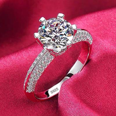 Weißgold-Ringe für Damen, 2,0 ct Rundschliff-Zirkonia-Diamant-Solitärring, Ehering, Verlobung, Brautschmuck