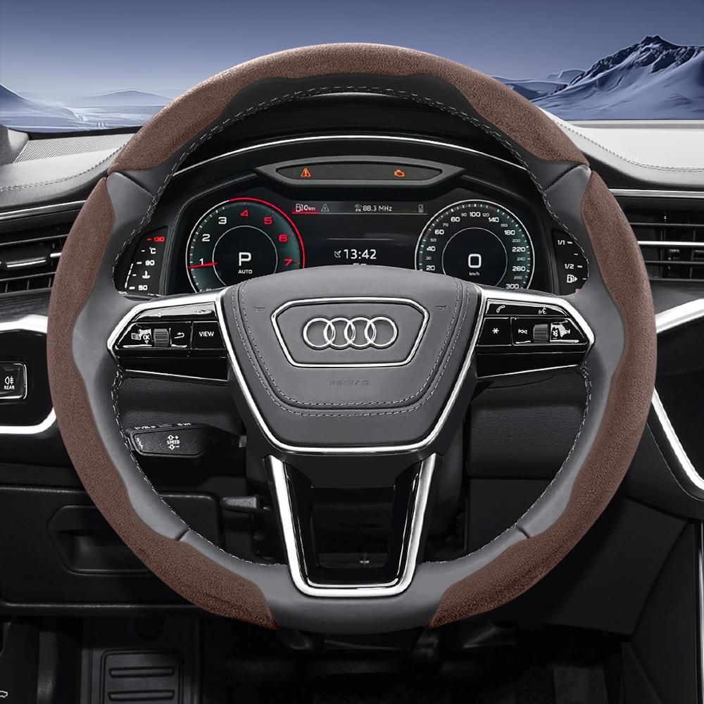 Suitable For  qwe12 Sports Suede Steering Wheel Cover, Split Snap-On Anti-Slip Style, Compatible with Models Such as Q5, Q3, A4,