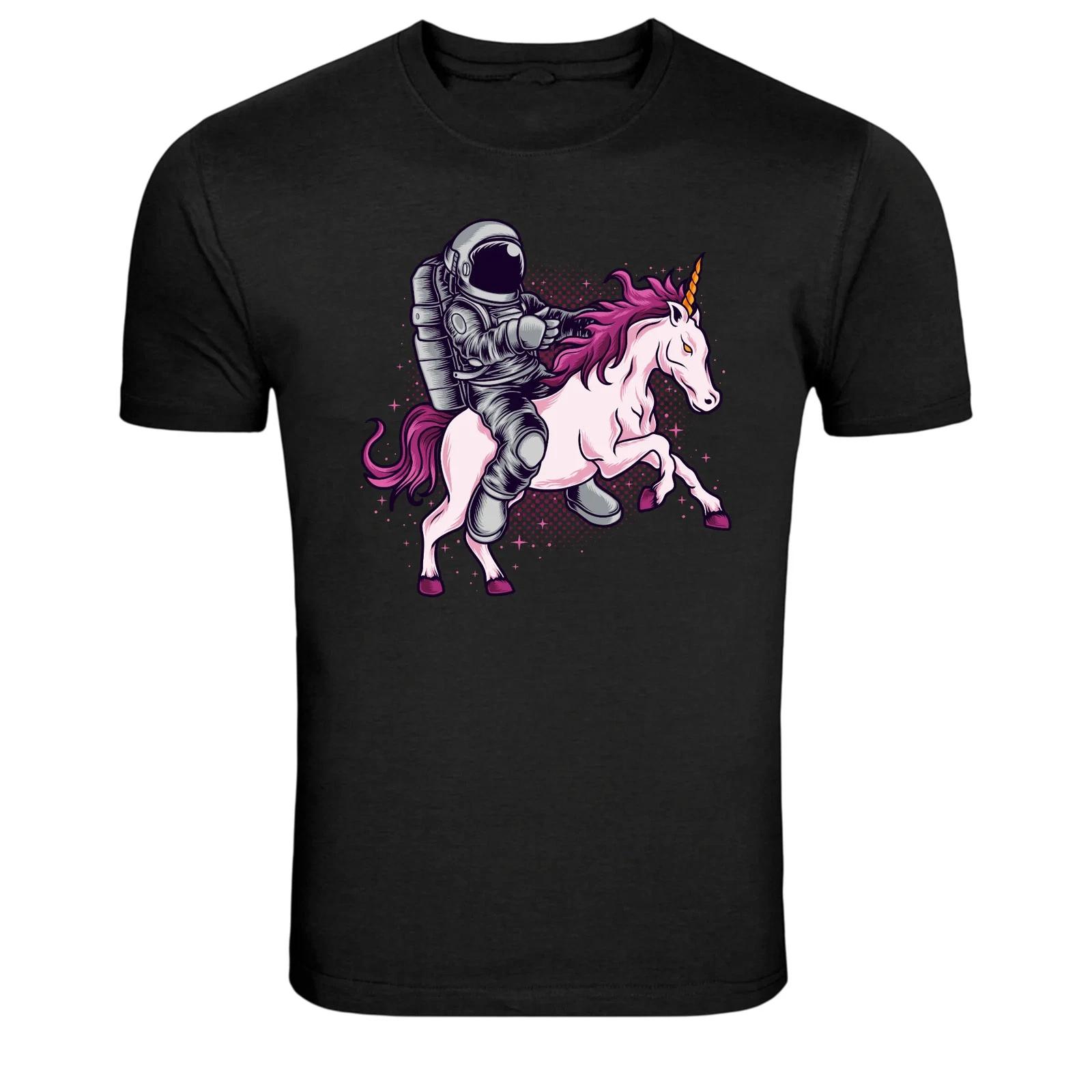 Astronaut Riding Unicorn Space Fantasy Graphic T-Shirt S