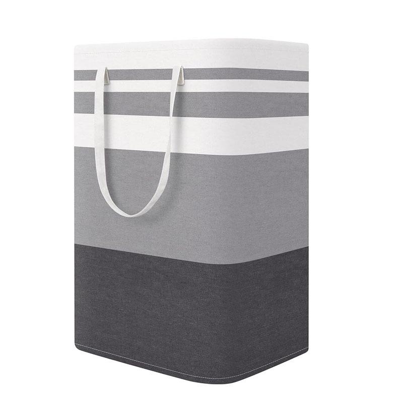 Striped Canvas Foldable Laundry Basket – Cotton Fabric Storage for Clothes and Quilts