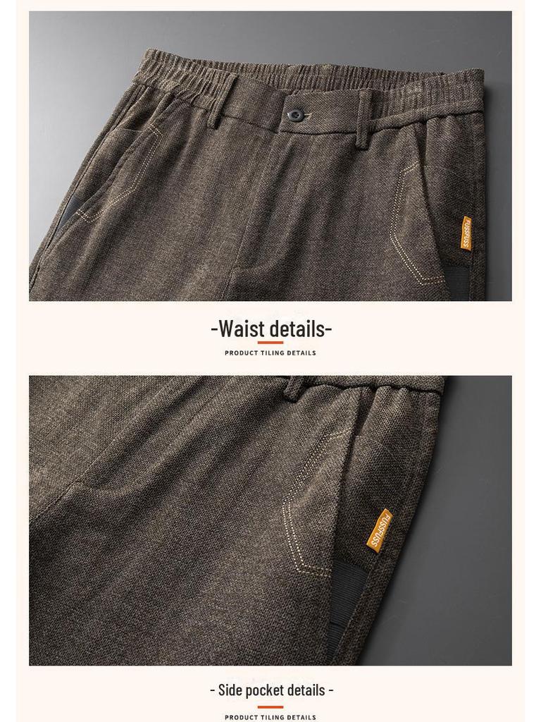 Men's Thermal Velvet Stretch Casual Pants - Thick, Soft, One-Piece Design