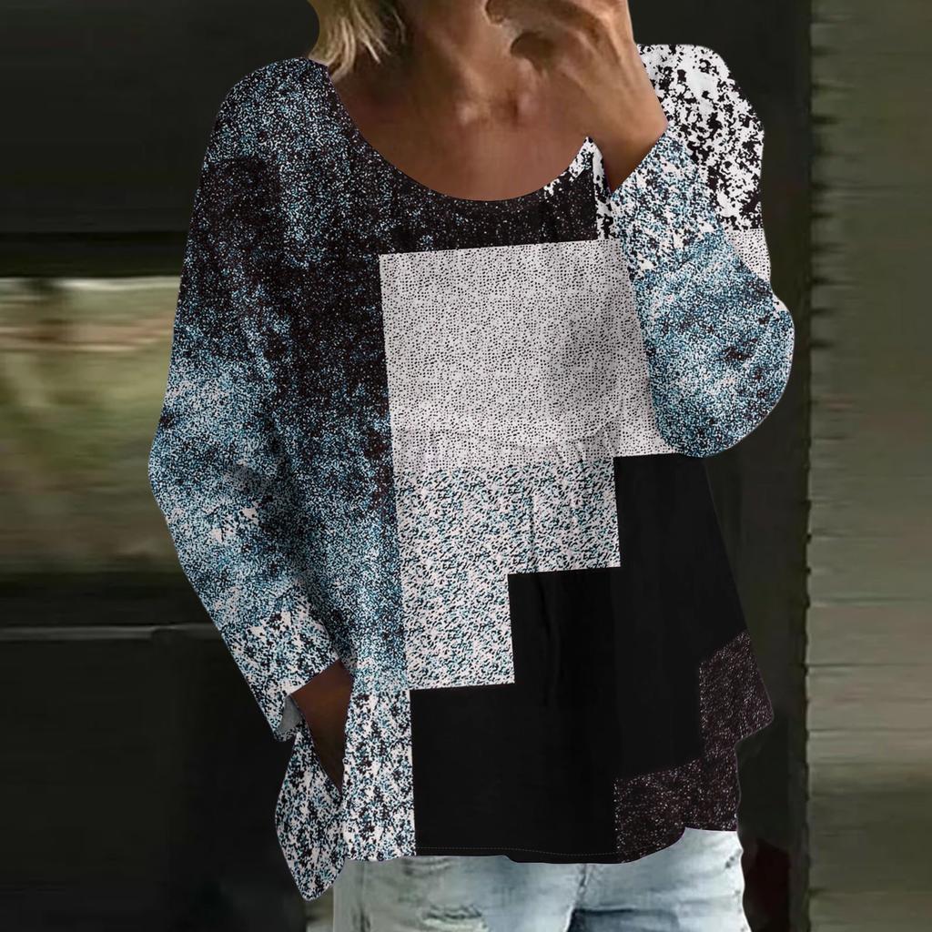 Damen Casual Mode Locker Rundhals Blumenmuster Langarm Oberteil