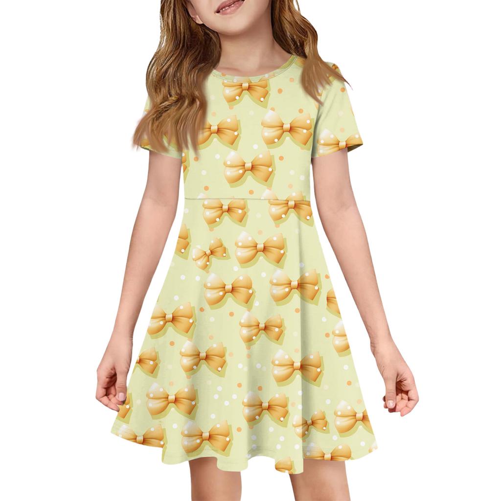 Girl Summer Dress Color & Print Short Sleeve Dress With Pocket Casual Dress Shorts Sleeve Party Dress Easter Day