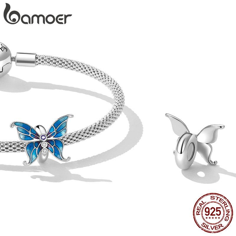 BAMOER Real 925 Sterling Silver Butterfly Silver Silicone Accessory Spacer Stopper Beads Fit Original DIY Charms Bracelet Jewelry