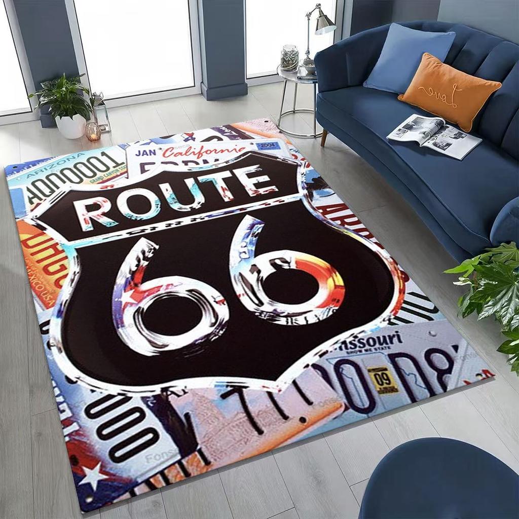 3D Retro Route 66 America Historic Mother Road Rug for Bedroom Living Room Sofa Home Doormat Decor,Larger Kid Non-slip Floor Mat