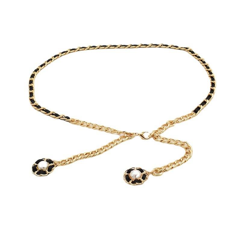 Versatile Black And White Metal Chain Waist Chain For Fashionable Outfits