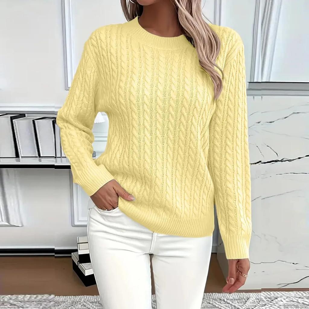 Dame Rundhalset Strikket Sweater