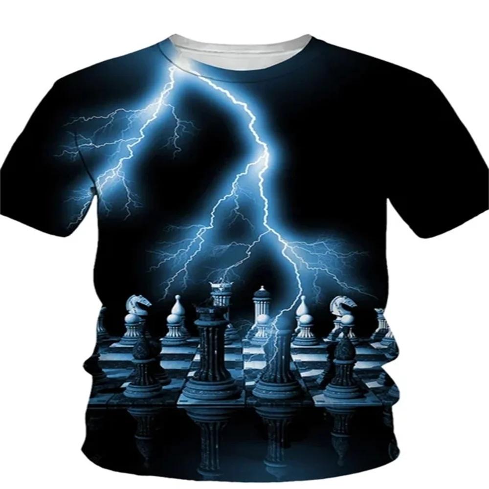 New Design Chess Graphics T-shirt Summer Leisure Fashion Men T-Shirts 3D Print Hip Hop Tees Round Neck Short Sleeve Street Tops