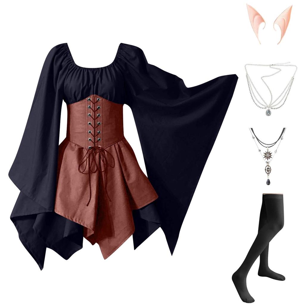 Women Fashion Long Sleeve Vintage Dress Cosplay Party Evening Night Formal Dress