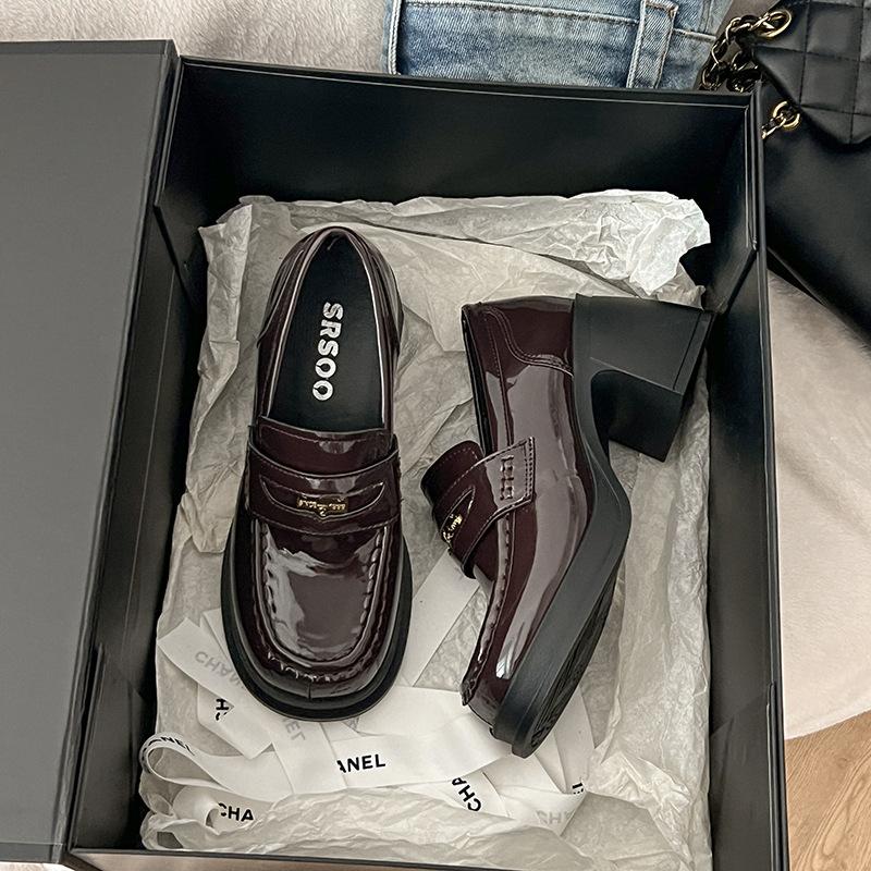 

Туфли-лоферы на платформе в британском стиле женские 2025 весна и осень новые туфли для通勤 на одной педали модные черные из маленькой кожи 40 темно-коричневого