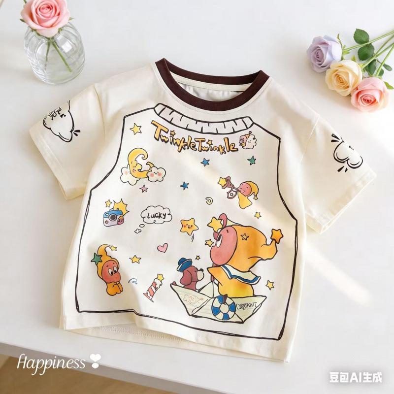 Kids Summer Cotton Short Sleeve T Shirt Cute Cartoon Star Print Breathable Casual Top For Boys And Girls 80