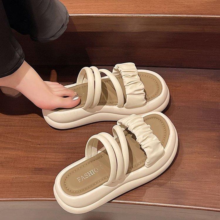

Fashion Fashion Versatile Woman Shoes Summer New Styles Women s Outdoor Sandals Simple Temperament Women s Slippers Anti Slip Flat Shoes 40 бежевый
