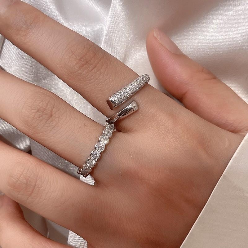 Elegant Korean 925 Sterling Silver Zircon Open Ring For Women Fashionable Unique Design