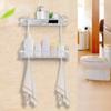 Double Layers Aluminum Wall Mounted Storage Shelf Rack with 2 Hanging Hooks Bathroom