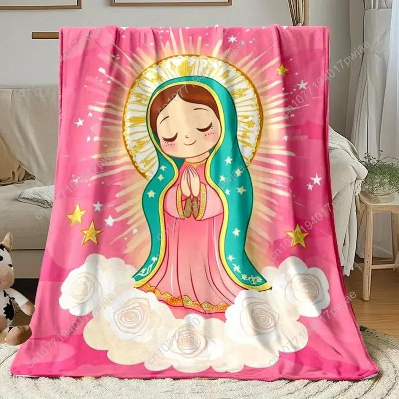 Anime Virgin Mary & Our Lady Guadalupe Design Soft Flannel Throw Blanket Soft Funny Throw Blanket Cozy Lightweight Plush Portabl