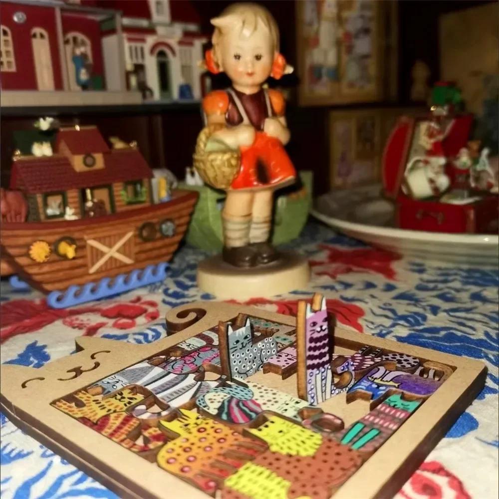 Kids Creative Cat Shape Puzzles Wooden Mini Irregular Shape Cat Animal Puzzles Table Games Montessori Thinking Education Toys