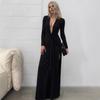 European and American Style Autumn New Women's Long-sleeved Cardigan Sexy V-neck Slim-fitting Split-ended Hip-wrapped Dress