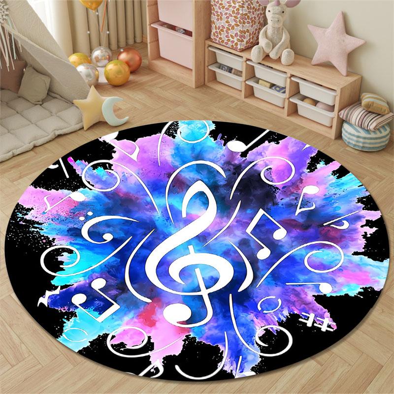 Playful Round Stained Glass Multicolor Carpet, Non-Slip Floor Mat for Hallway