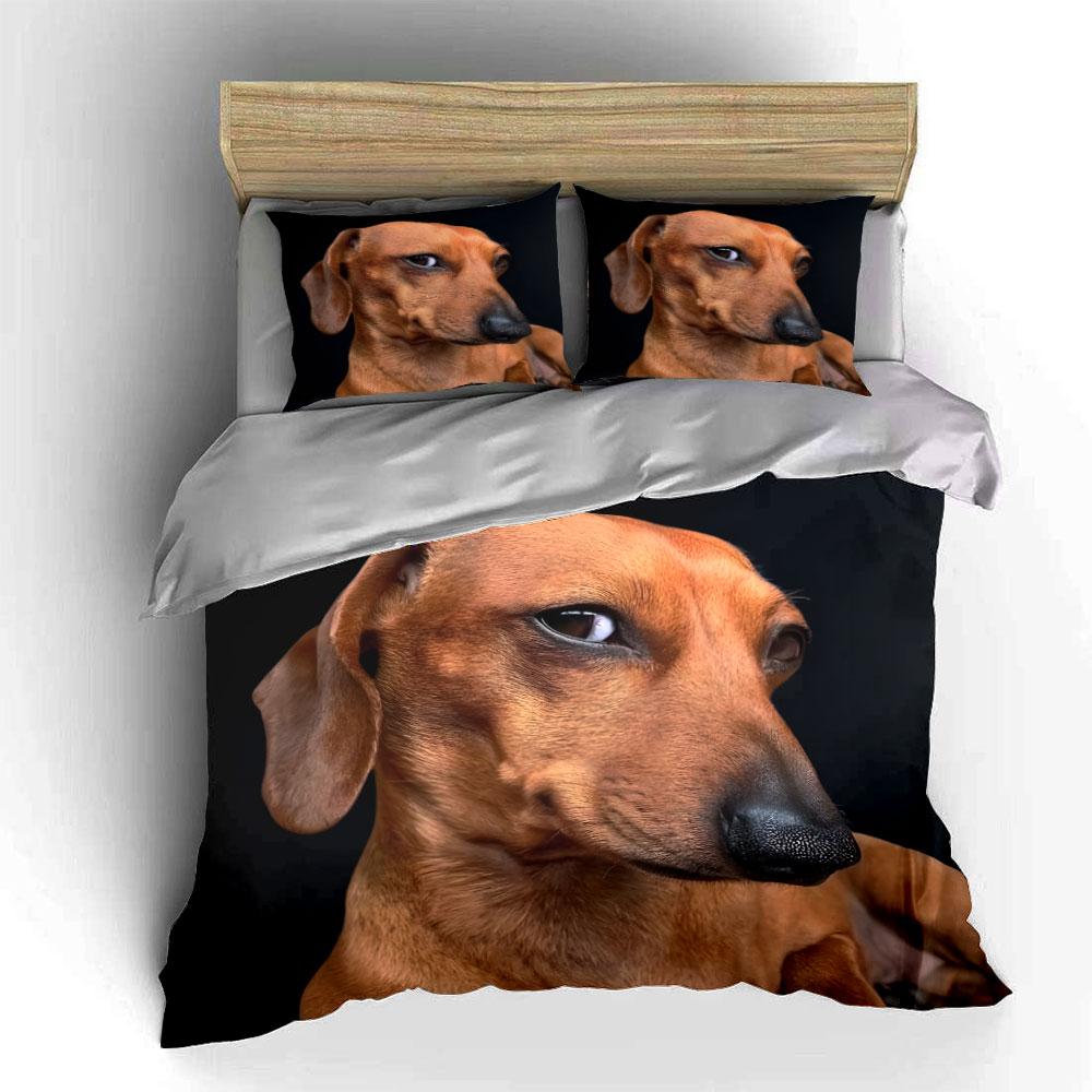 Brown Dachshund On Black Background Bedding Duvet Cover Set (1*Duvet Cover 2*Pillowcases, Without Duvet Insert)