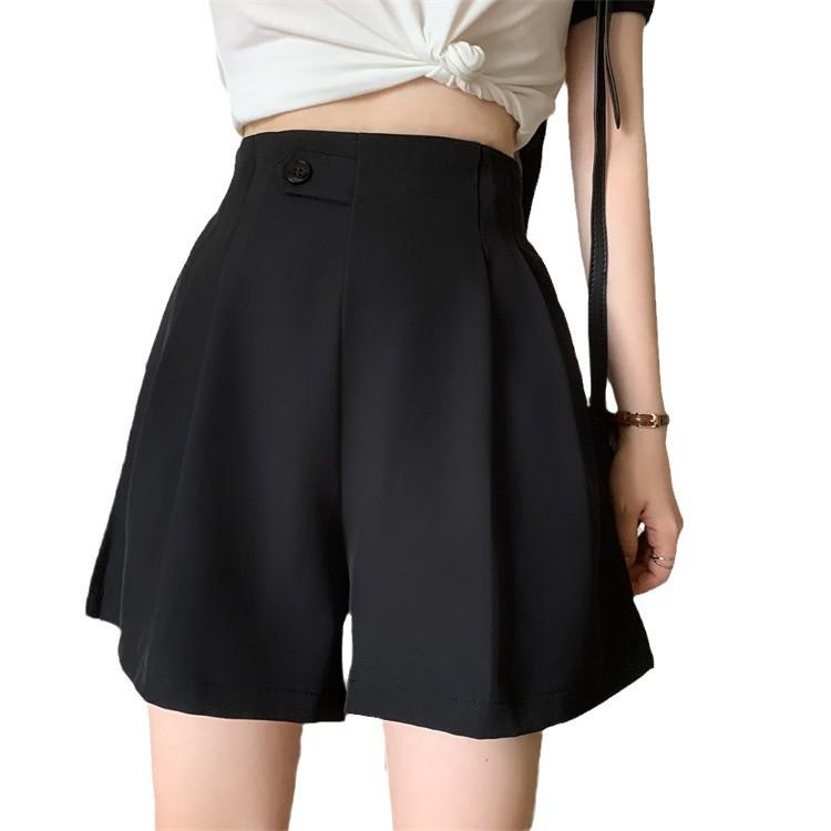 2024 Herbst/Winter Damen High Waist Schwarz Weitbeinige Anzugshorts - Schlankmachend, Trendig, Freizeitkleidung