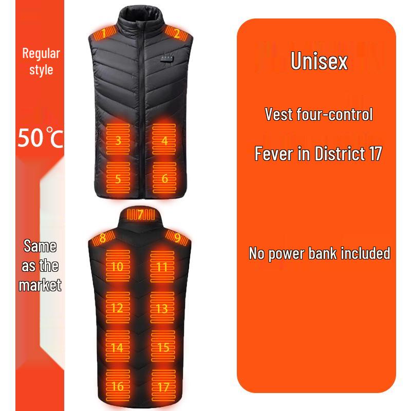 Four-Zone Temperature-Control Electric Heating Vest for Safe, Warmth