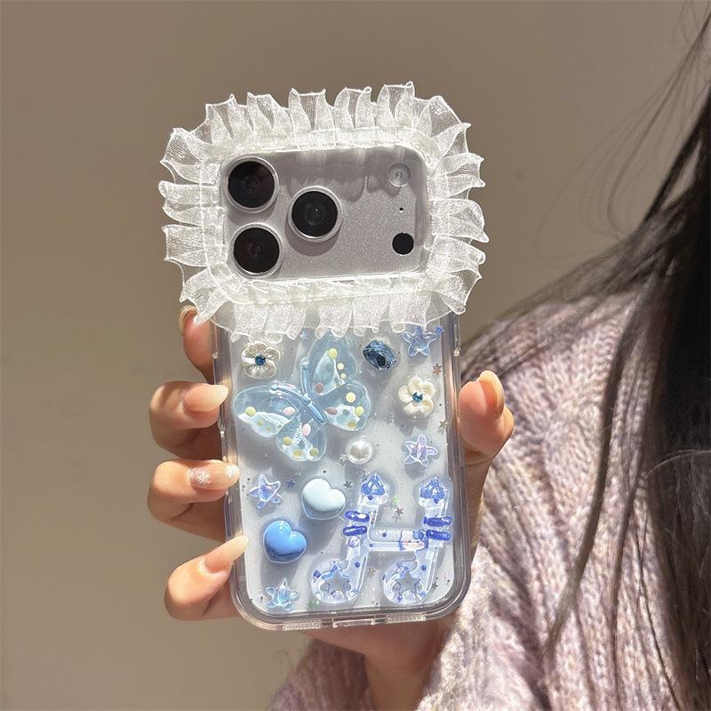 

Epoxy Heart Lace Flower Phone Case for iPhone 17 Pro Max, 16 Pro, 15, 14 14 Pro