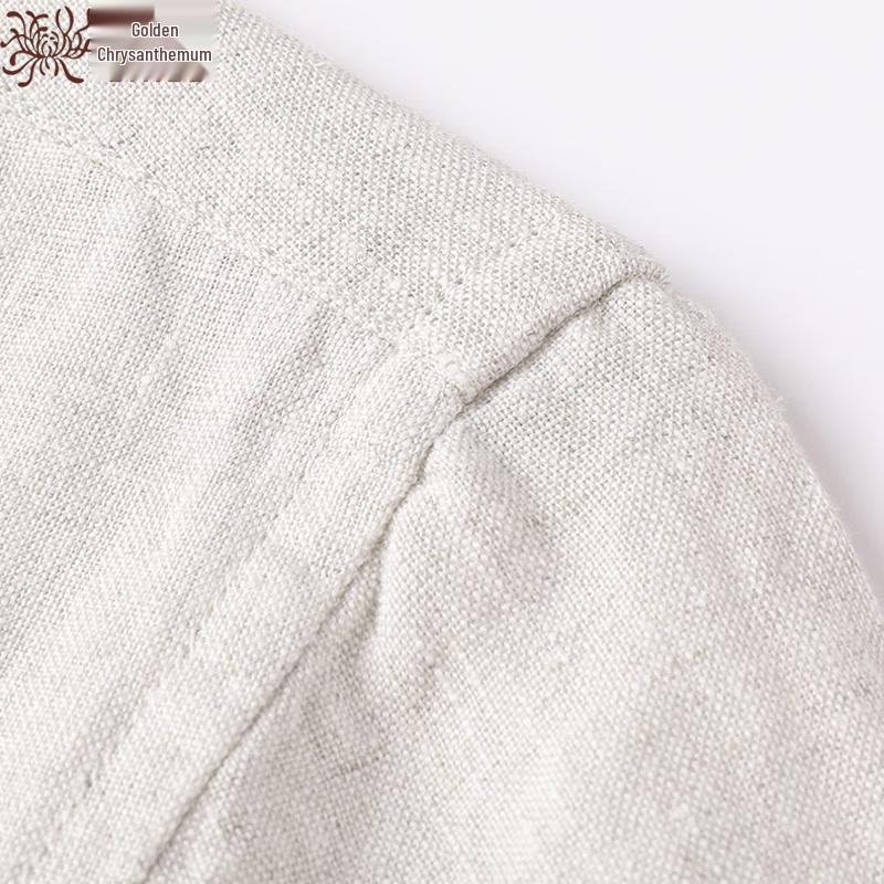 Men's 100% Pure Linen V-Neck Seven-Sleeve Casual Shirt