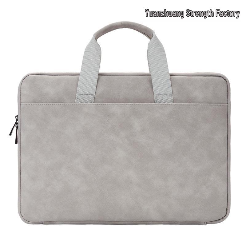 13"–16" Light Grey PU Sheepskin Laptop Bag: Delicate Touch, Splash-Proof, Shockproof.