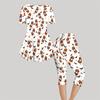 Women Plus Size White Halloween Printed Round Neck Short Sleeve Top Capri Pants Two Piece Pajama Set