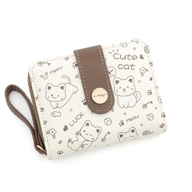 Cute Cat Girls Wallet Short Student Id/Bank Card Holder Money Bag Zipper Wallets For Women Key Storage Purse