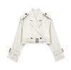 Women Fashion Belt Cropped Trench Jacket Vintage Notched Neck Long Sleeve Female Chic Lady Coat Outfits