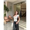 V-neck Short-sleeved T-shirt Women's Summer Slim Fit Inside Design Sense Spice Girl Simple and Thin Short Versatile Top Tide