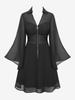 Rosegal Gothic Flare Rukávy Rozepínací límec Kříž Poloviční zip Krajka Trim Vrstvený PU panelový korzet Šifon Pevné šaty A Line