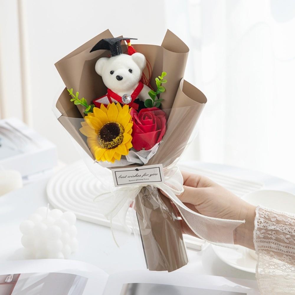 

Cartoon Sunflower Graduation Bouquet Bouquet Decoration Graduation Lovely Bear Bouquet Animal Bouquet Valentine s Day красный