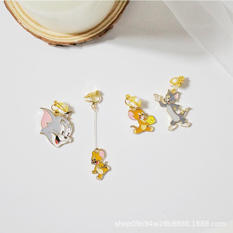 Childlike Cartoon Cute Cat And Mouse Sweet Girl Heart Simple Versatile Earrings Stud Earrings