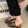 Baotou Slippers Women's Outer Wear 2025 Summer New Flat-bottomed One-pedal Doudou Shoes Literary Soft-soled Lazy Half-tray Shoes