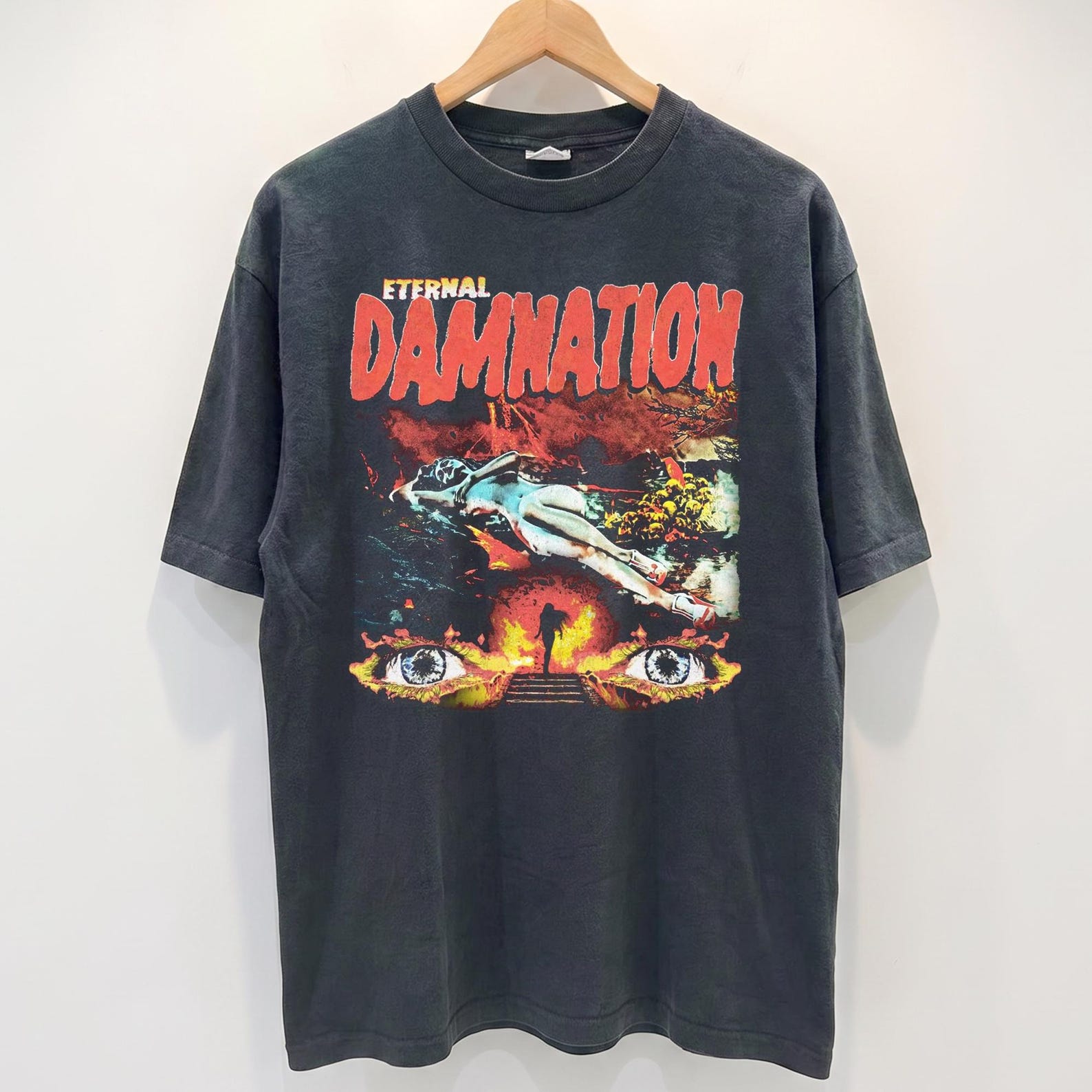 Eternal Damnation Shirt, Vintage Horror Graphic Tee, Comfort Colors Gothic T Shirt, Dark Fantasy Metal Style Shirt S