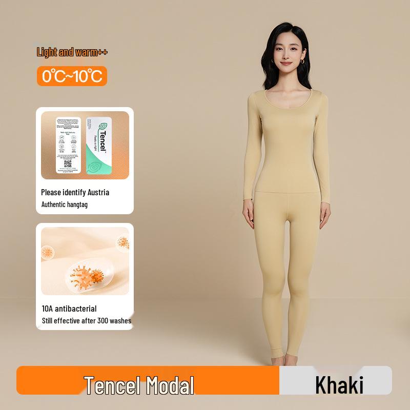 10A Antibakterielles Tencel Modal Damen Nahtloses Warmes Unterwäscheset - Herbst/Winter