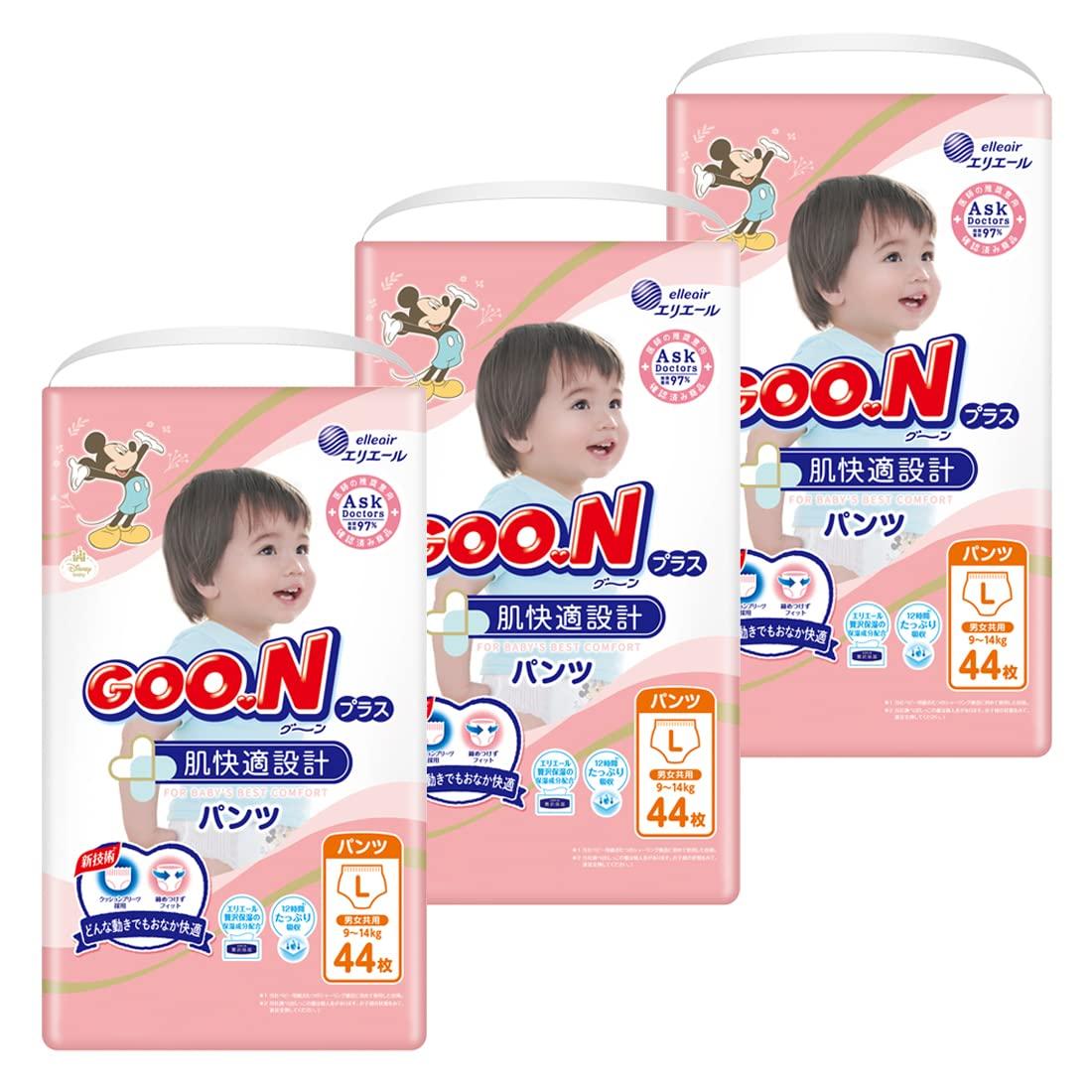 

L Goon Plus Skin comfort design 132 листа x [Размер брюк] (9~14 кг) (44 3) [Корпус продан] Disney Design белый