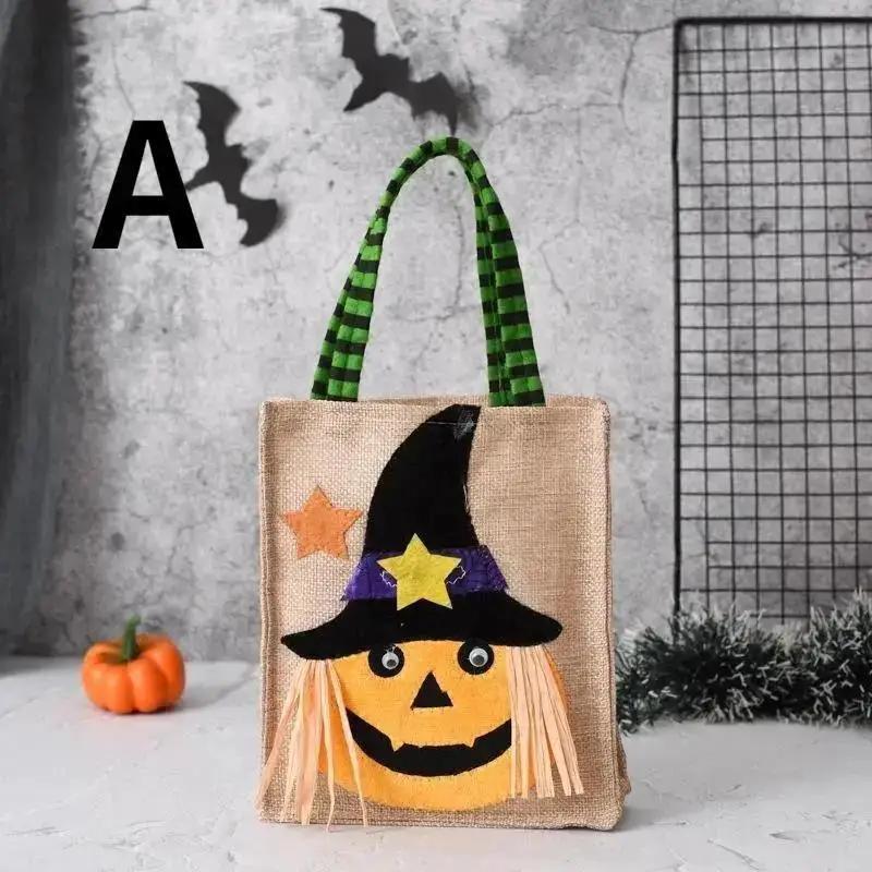 Halloween Gift Non Woven Tote Bag Black Hat Pumpkin Witch Horror Ghost Festival Party Trick Or Treat Happy Halloween Day Decor