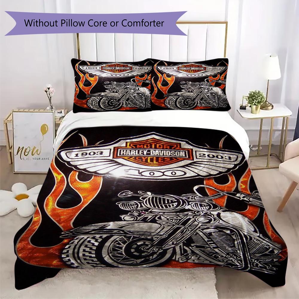Chrome Skull Harleydavidson Biker Bedding 1 Duvet Cover 2 Pillowcase Without Core Without Core Christmas Birthday Gift